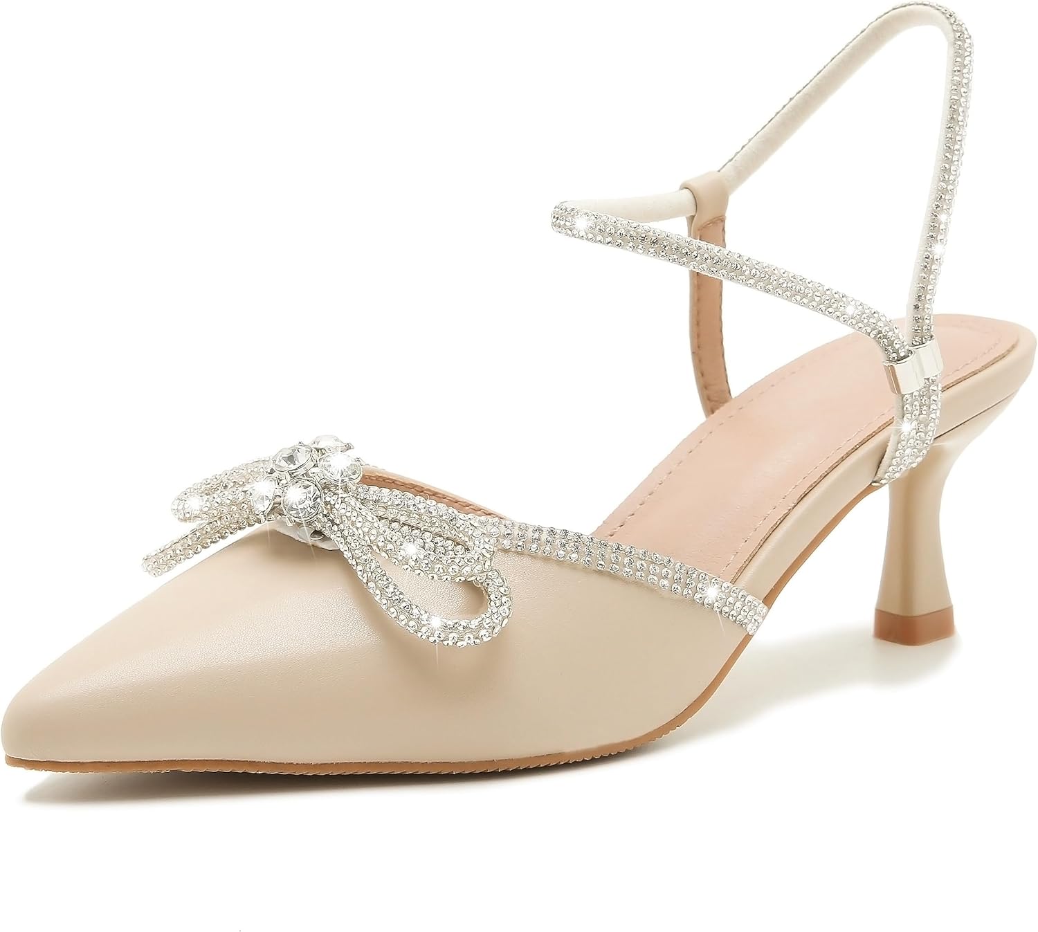Rhinstone Women's Slingback Kitten Heels - Adjustable Strap