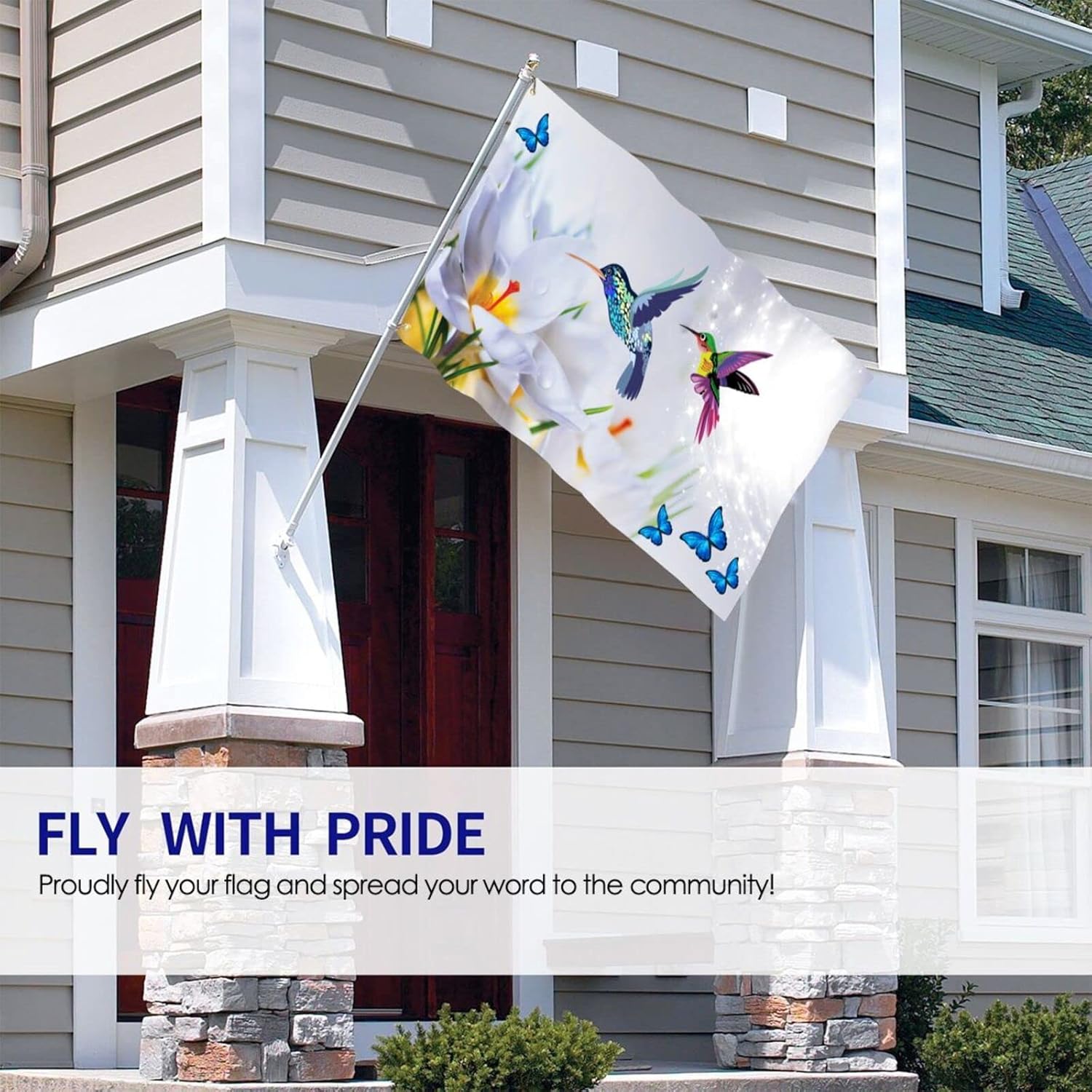 Bird Flowers Spring Swirls Hummingbird Flag 3x5 Ft Fade Proof Outdoor/Inside Breeze Flag Garden House Home Decor Double Stitched With Metal Grommets - Image 4