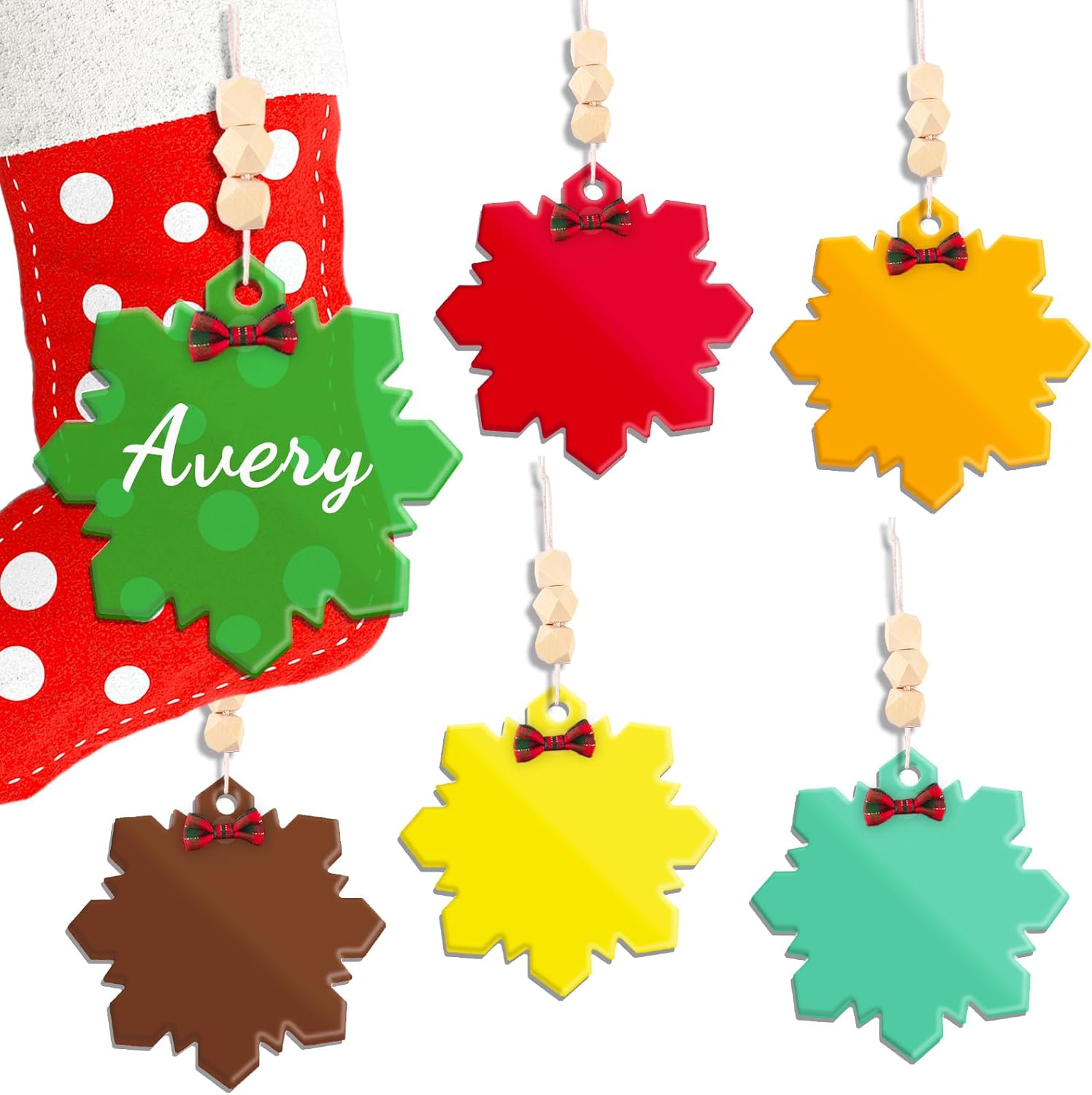 Honitra Name Tags for Christmas Stockings, Acrylic Christmas Stocking Name Tags, 6 Pcs Snowflake Name Tags for Christmas Stockings?Personalized Christmas Stocking Name Tags for Christmas Decor