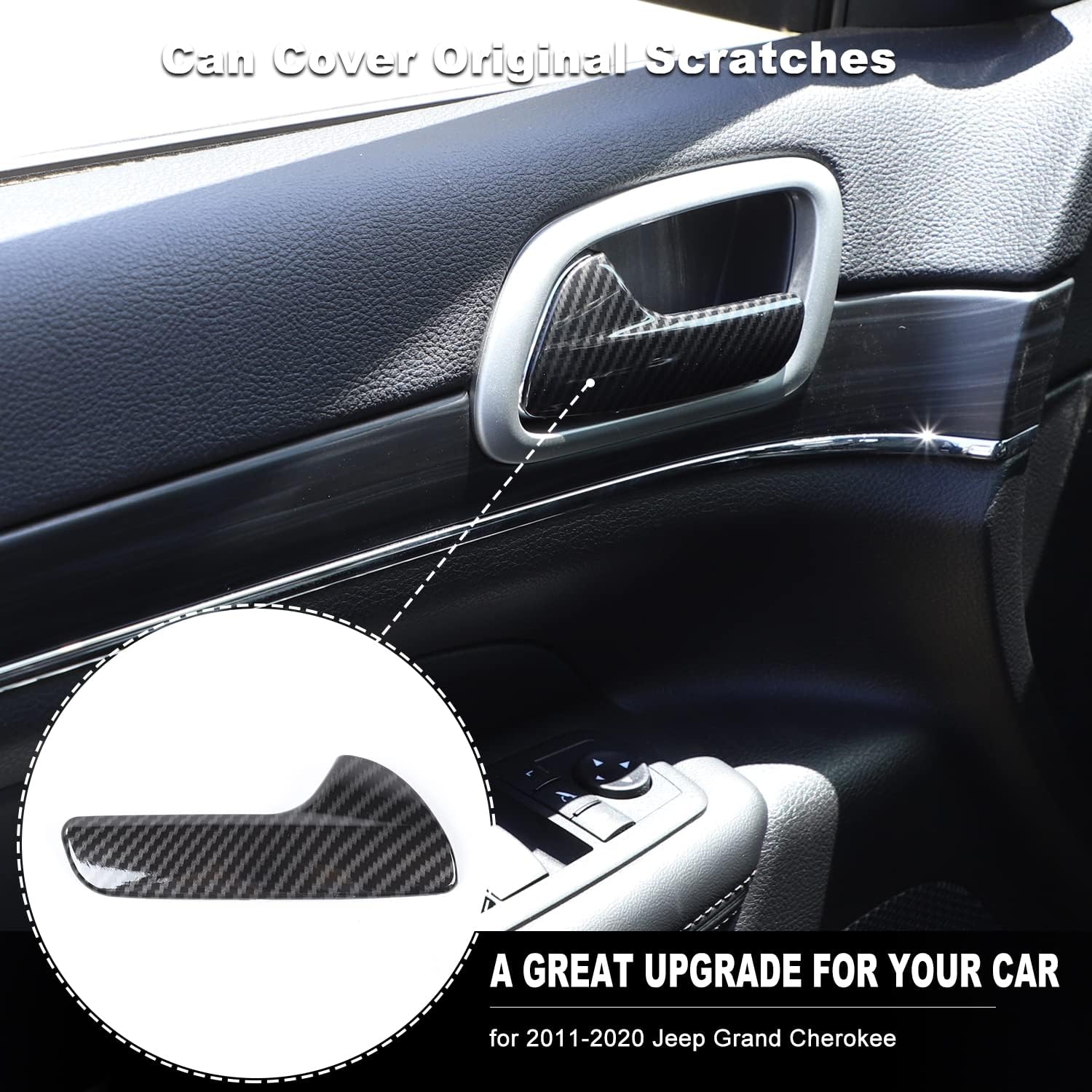 Carbon Fiber Inner Door Handle Bowl Trim Cover Kit 4Pcs for 2011-2022 Jeep Grand Cherokee