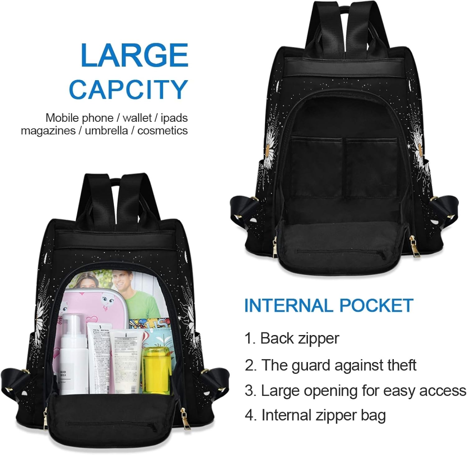 ALAZA Daisy Flower Sun Moon Backpack Purse for Women Anti Theft Back Pack Fashion Shoulder Bag - Image 5