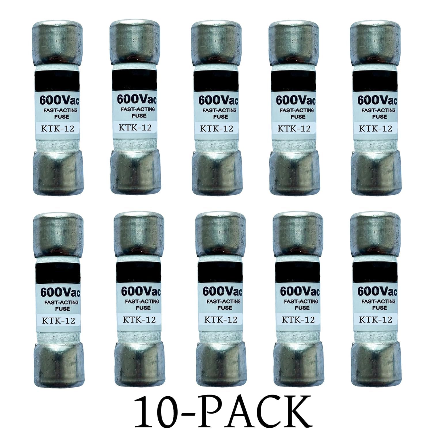 10-Pack New KTK-12 KTK-12A 600Vac Fast Acting Fuse,KTK 12A Class CC Cartridge Fuses