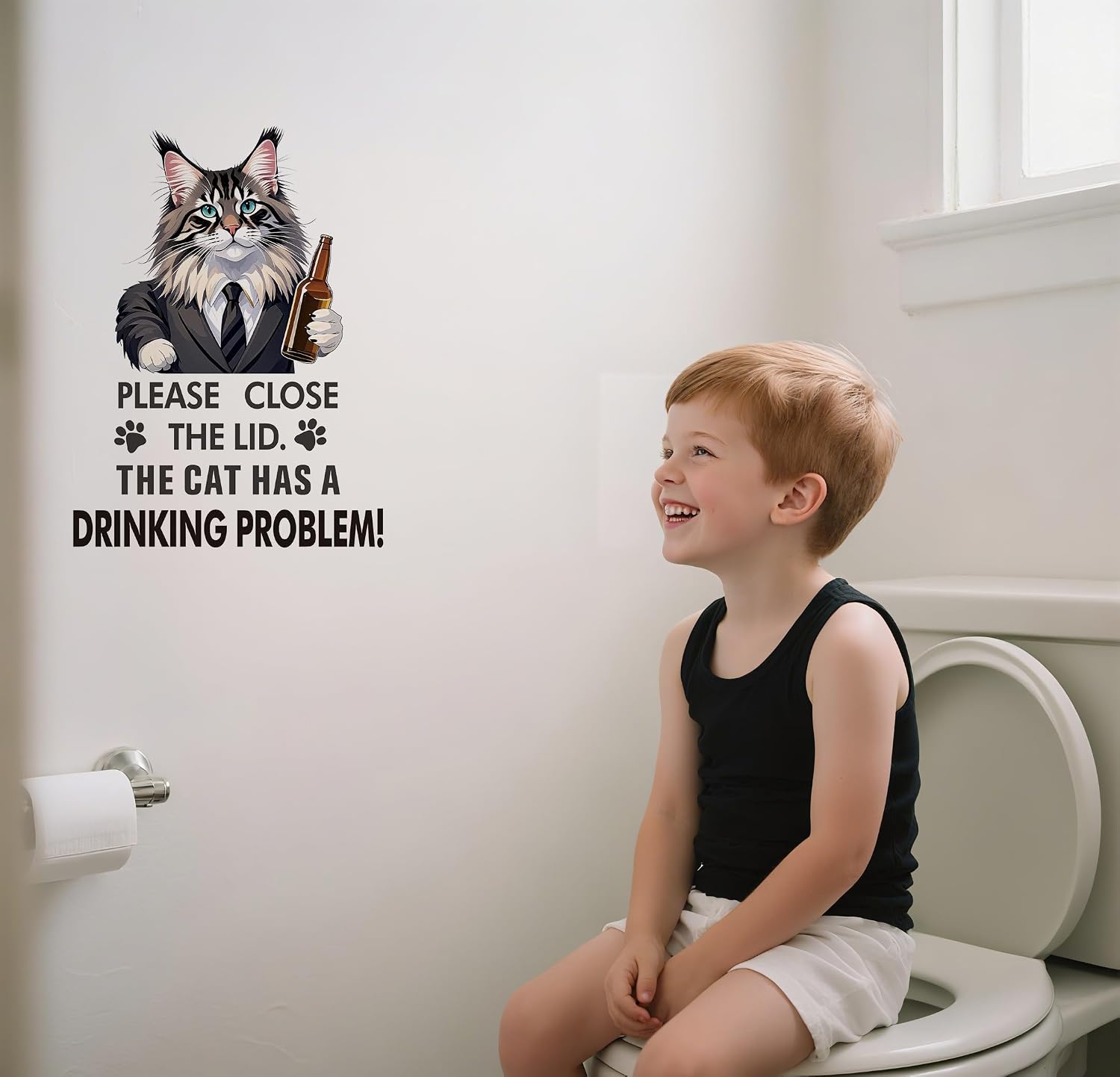 Cat Toilet Lid Decal, Funny Maine Coon Quote Bathroom Sticker Vinyl