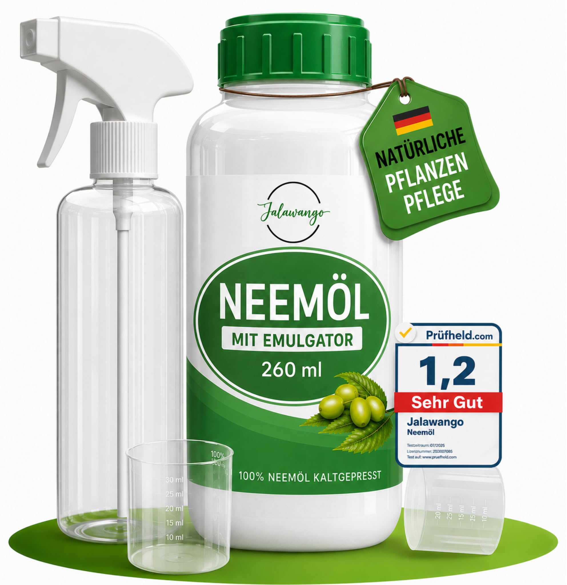 Neemöl mit Emulgator 260ml [Vorteilspackung]| Schutz aller Pflanzen - Sprühfertig - Geprüft Note 1,2 | Neemöl Spray für Schädlingsbekämpfung Pflanzen Schutz Mittel gegen Trauermücken Neem Oil