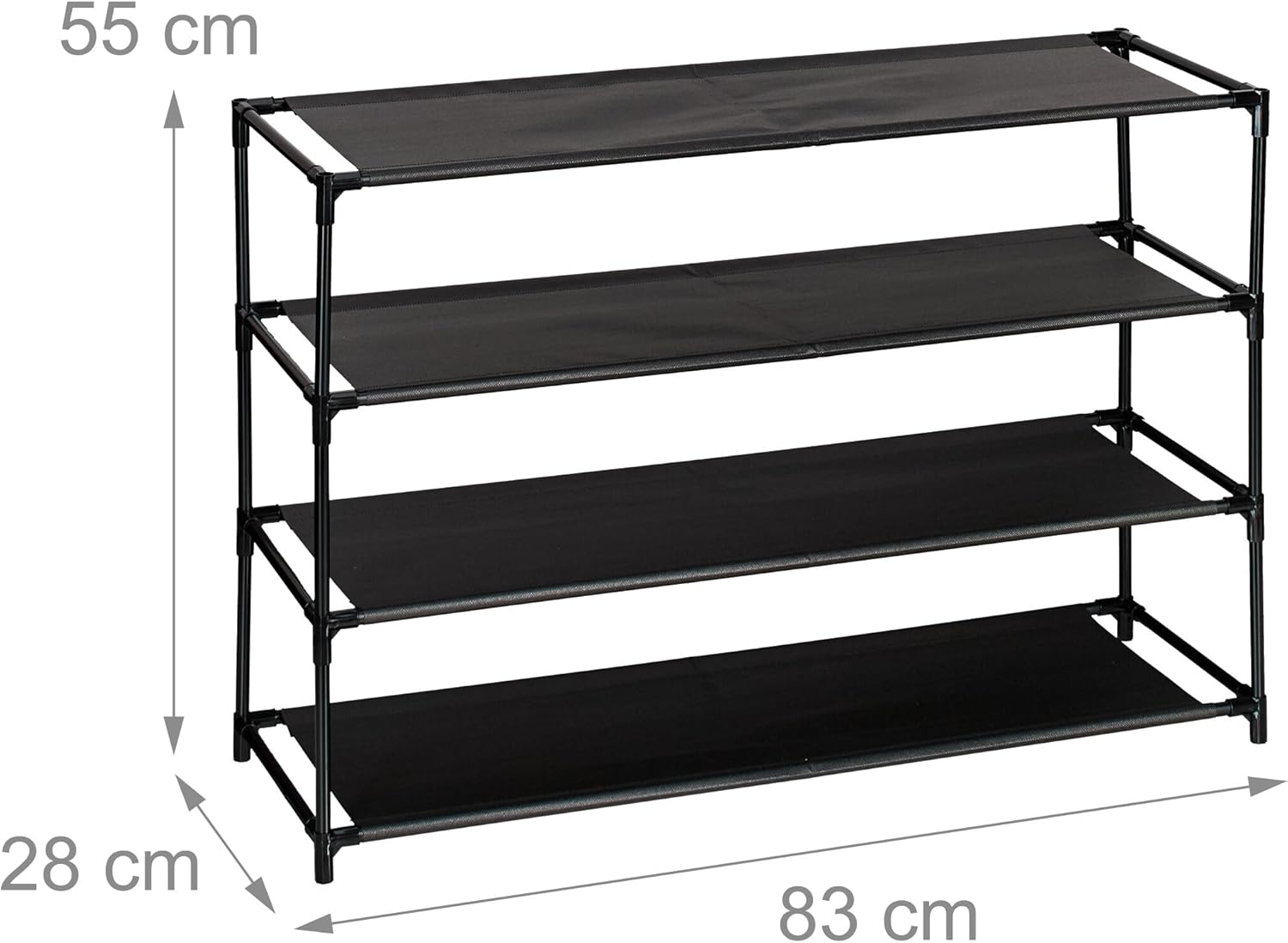 Relaxdays Shoe Storage, 4 Tiers, Metal Frame & Fabric Tiers, for Entrance, Black