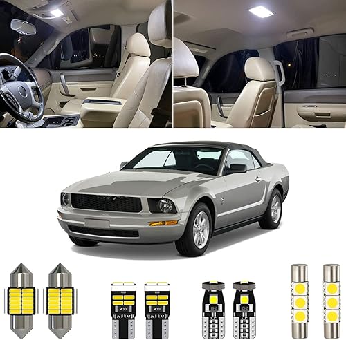 Paquete de 5 luces LED blancas para interiores de 6000 K, compatible con Ford Mustang 2005 2006 2007 2008 2009, con diagrama de colocación y