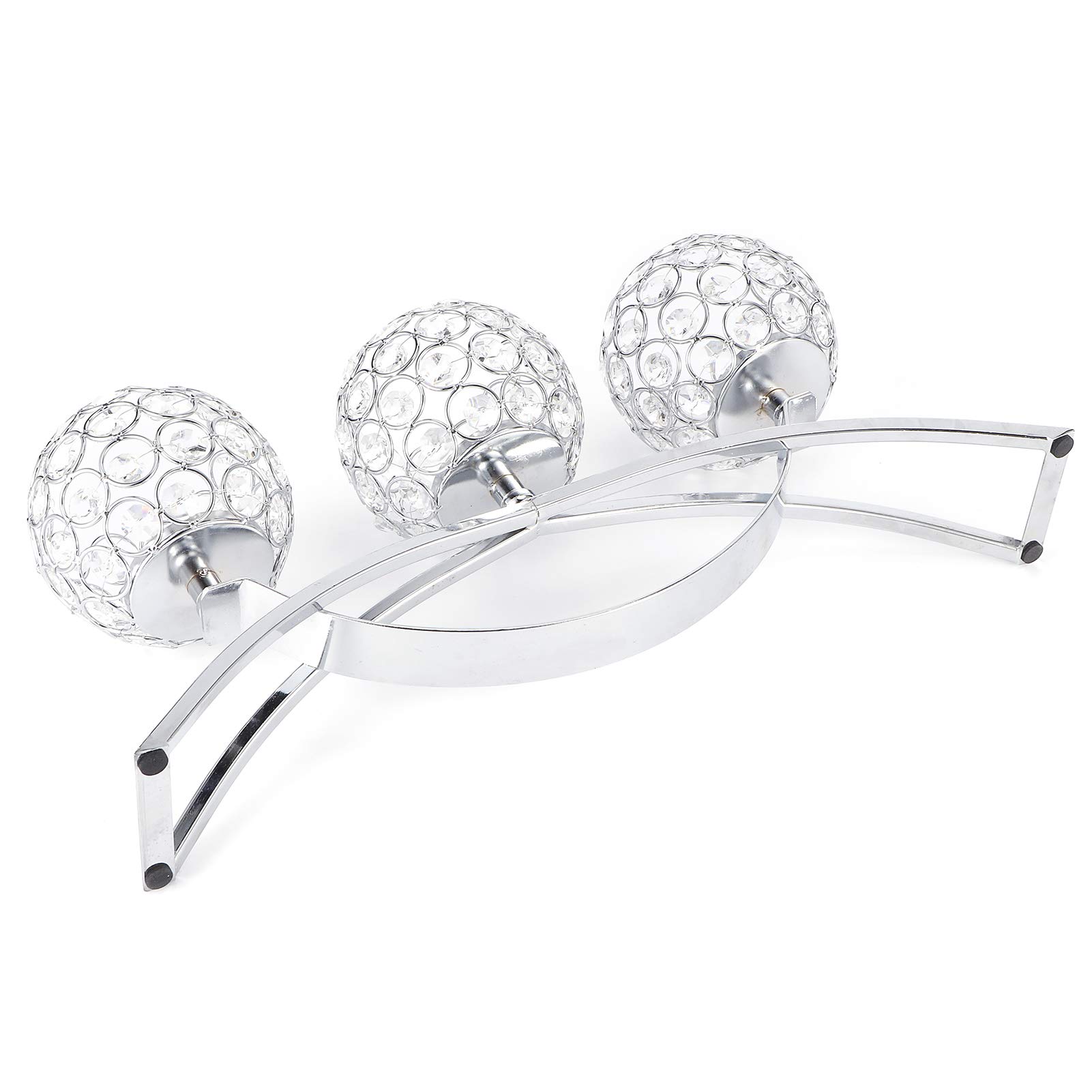 Portavelas de Cristal, 3 Brazos clásico Europeo Hierro Bola de Cristal Cena romántica con Velas Candelabro Centro de Mesa de Boda para la celebración del Aniversario de cumpleaños Regalo(Plata)