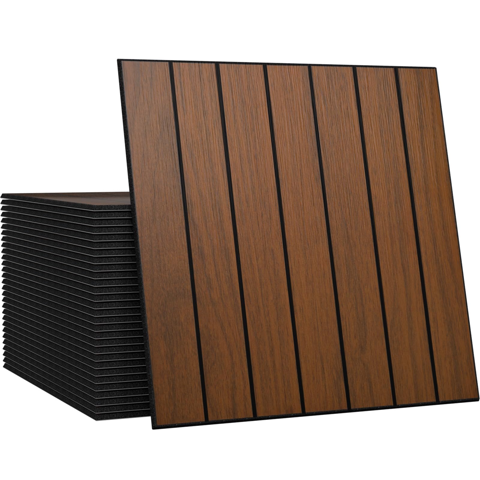 CUCOS Slatted Wall Panels Peel and Stick, 30 x 30cm Self Adhesive PVC Wall Panelling for Media Wall, Bedroom & Living Room Decorative Panels, Walnut Brown