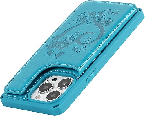Miniatura 9 de iCoverCase Funda tipo cartera para iPhone 13 Pro con ranuras para tarjetas y soporte bloqueo RFID Funda magnética de cuero en relieve a prueba de