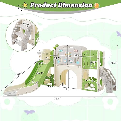 Miniatura 2 de Juego multiactividad 11 en 1 para niños pequeños con tobogán, aro de baloncesto y telescopio, patio de juegos para interiores y exteriores para