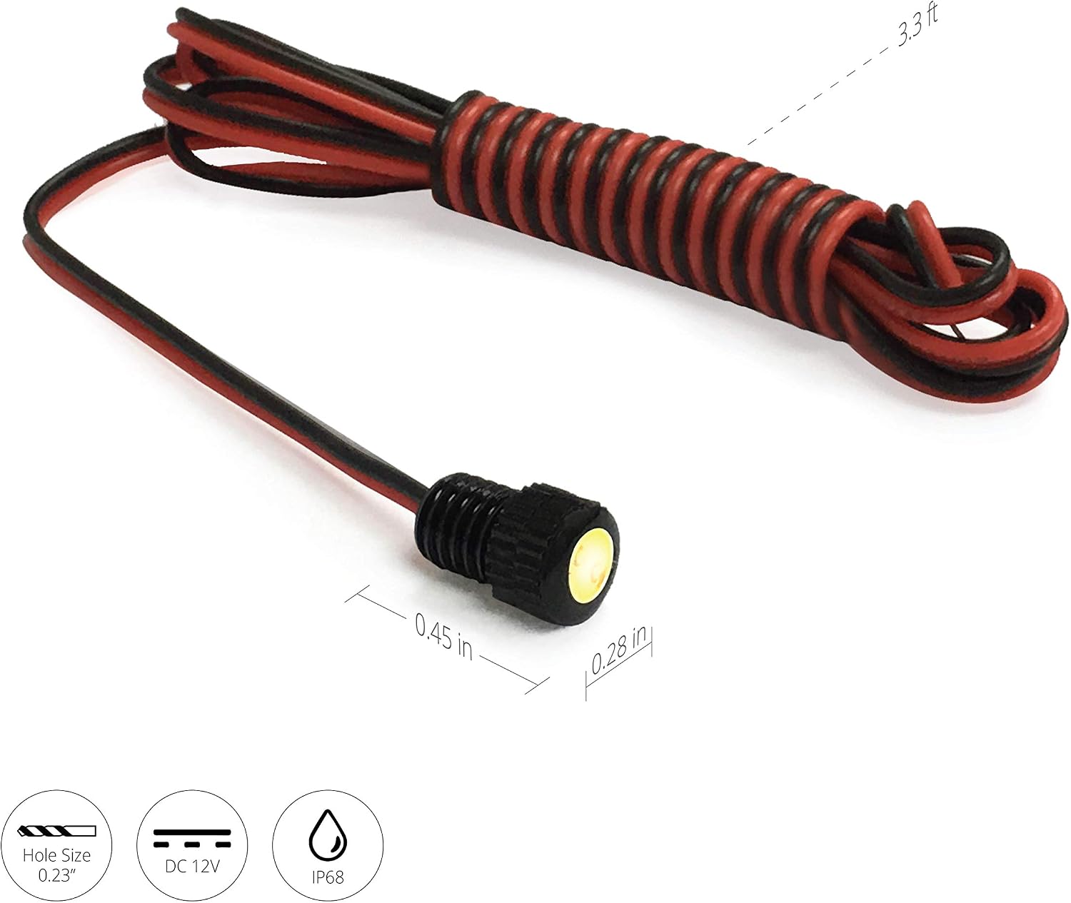 Brightest Light Bolt - Flush Mount 12V LED Light for Bumper, Grille, Cars Interior, Dash, Ambient Lighting, Motorcycle w/Sleek Aluminum Housing & Screw Nut (6 mm Black, Warm White LED)