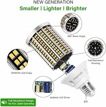 DragonLight 30W Super Bright LED Corn Light Bulbs(250 Watt Equivalent) - E27 Base LED Bulbs - 3000K Warm White 3600 Lumens for Large Area Lighting [Twin Value Pack]