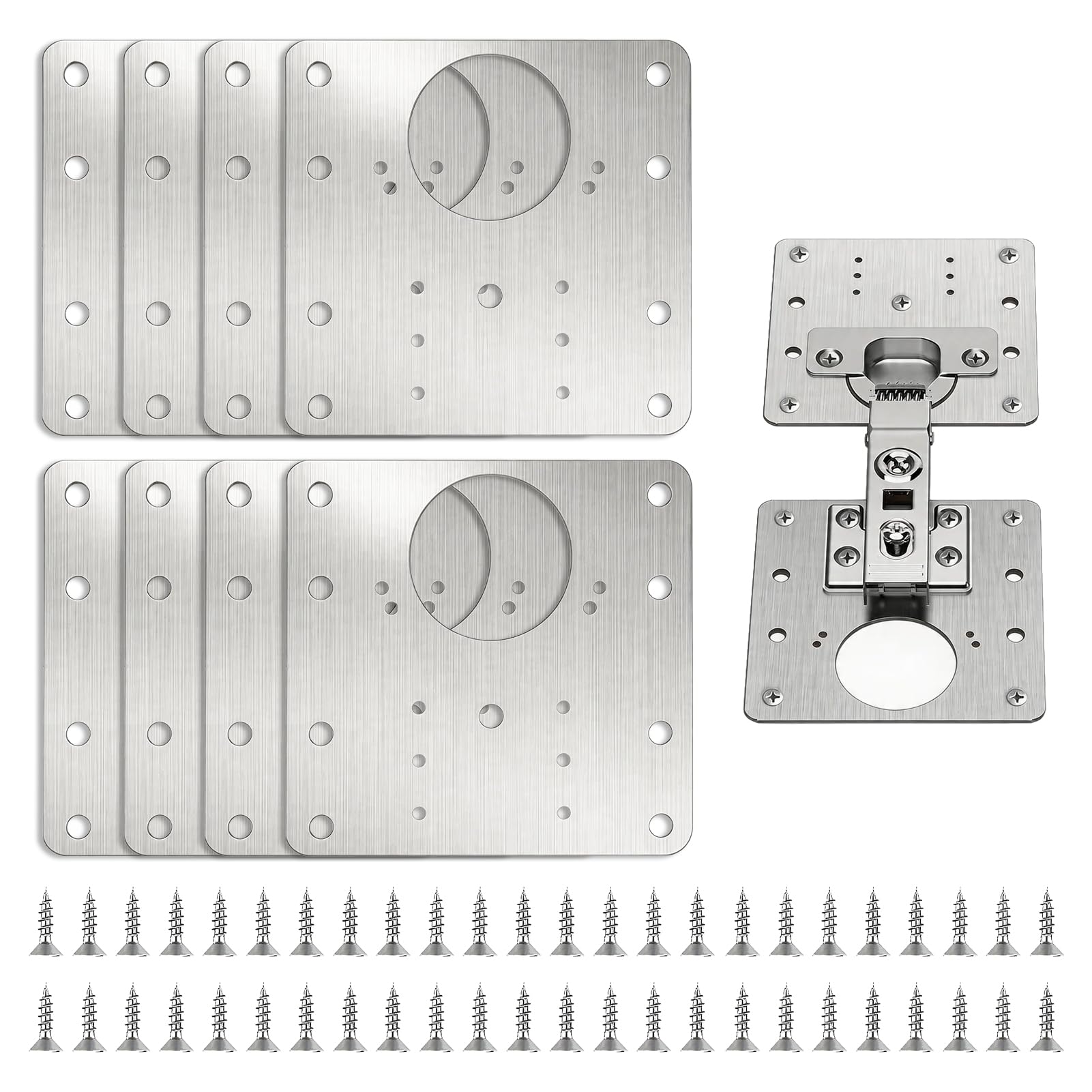 8 Pack Hinge Repair Plates, Stainless Steel Repair Plates (9x9 cm / 3.5 inch) for Doors, Cabinets, Furniture & Drawers - Comes with 48 Screws, Perfect for Stripped Holes & Wobbly Hinges