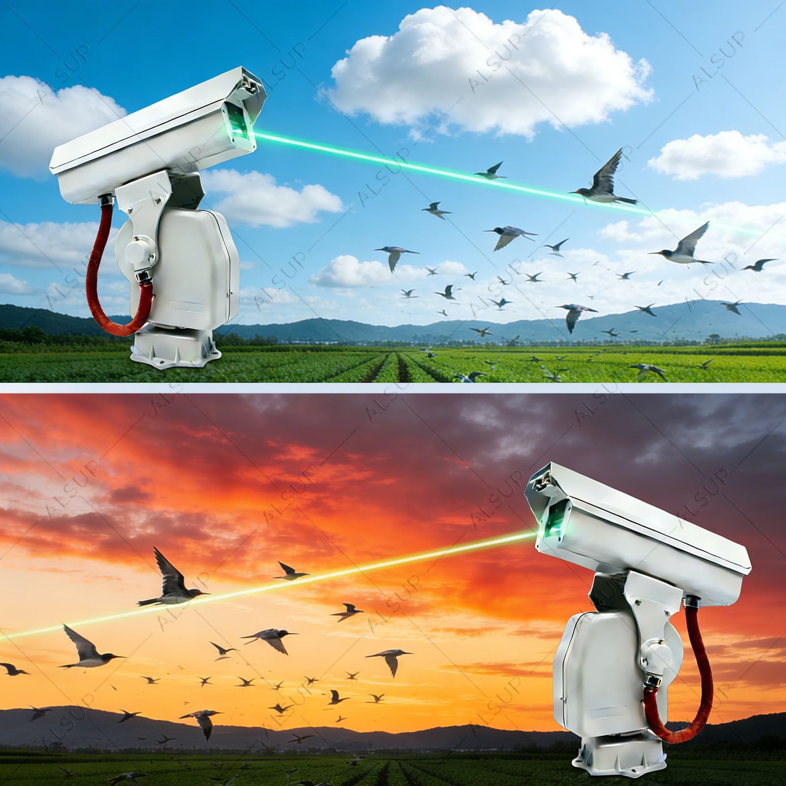 Laser-Vogelvertreiber 360° Automatische Vogelverfolgung, IP66 Wasserdicht Humane Vogelabwehr, Für Bauernhöfe Weinberge Solarparks Geräuschlos Langlebig A