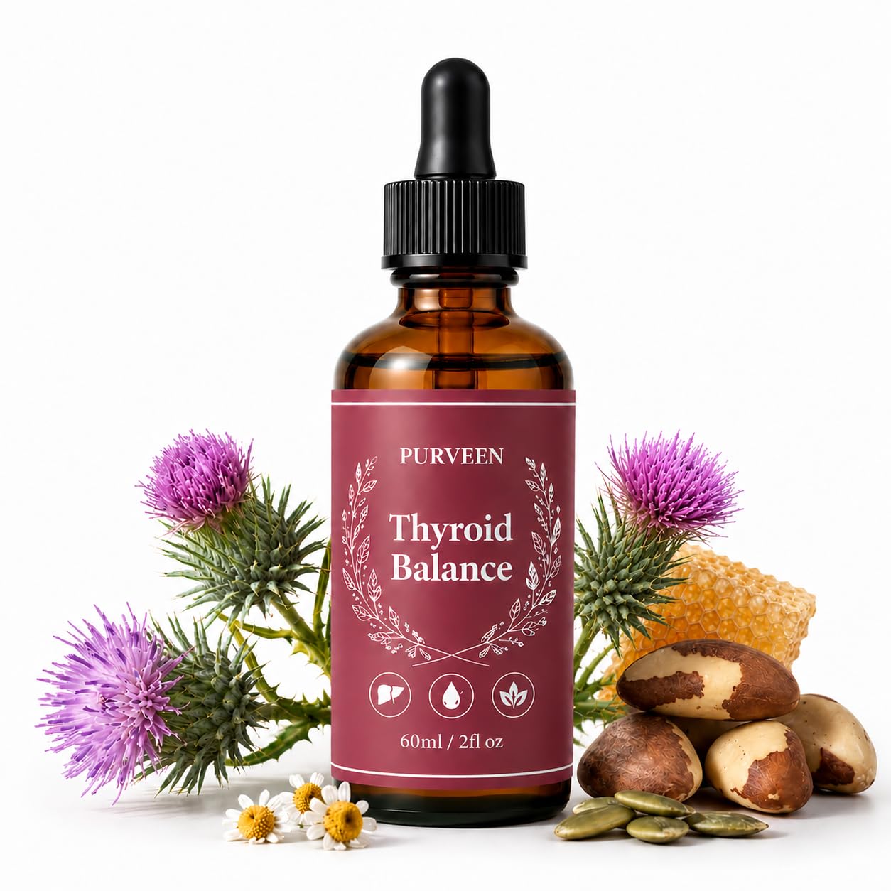 Thyroid Balance, Milk Thistle, Thyroid Support Drops for Women, Thyroid Support with Milk Thistle, Selenium, Zinc, Magnesium, Makes You Feel Energized