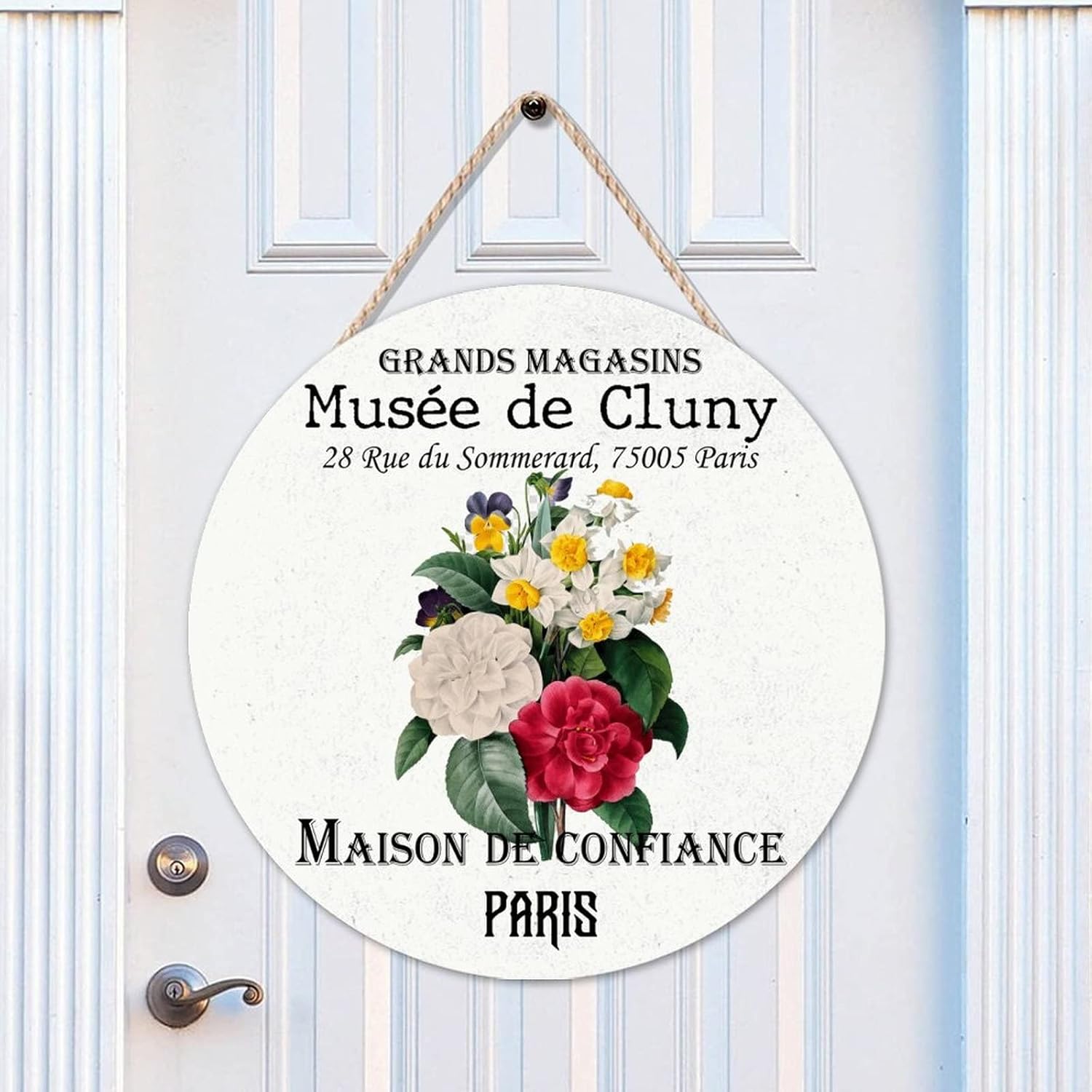 Custom Calligraphy Wall Hanging Sign Plaque, Vintage Flower Wood Door Sign, Flower 16x16in Round Door Hanger Sign Farmhouse Front Porch Decor Housewarming Gifts