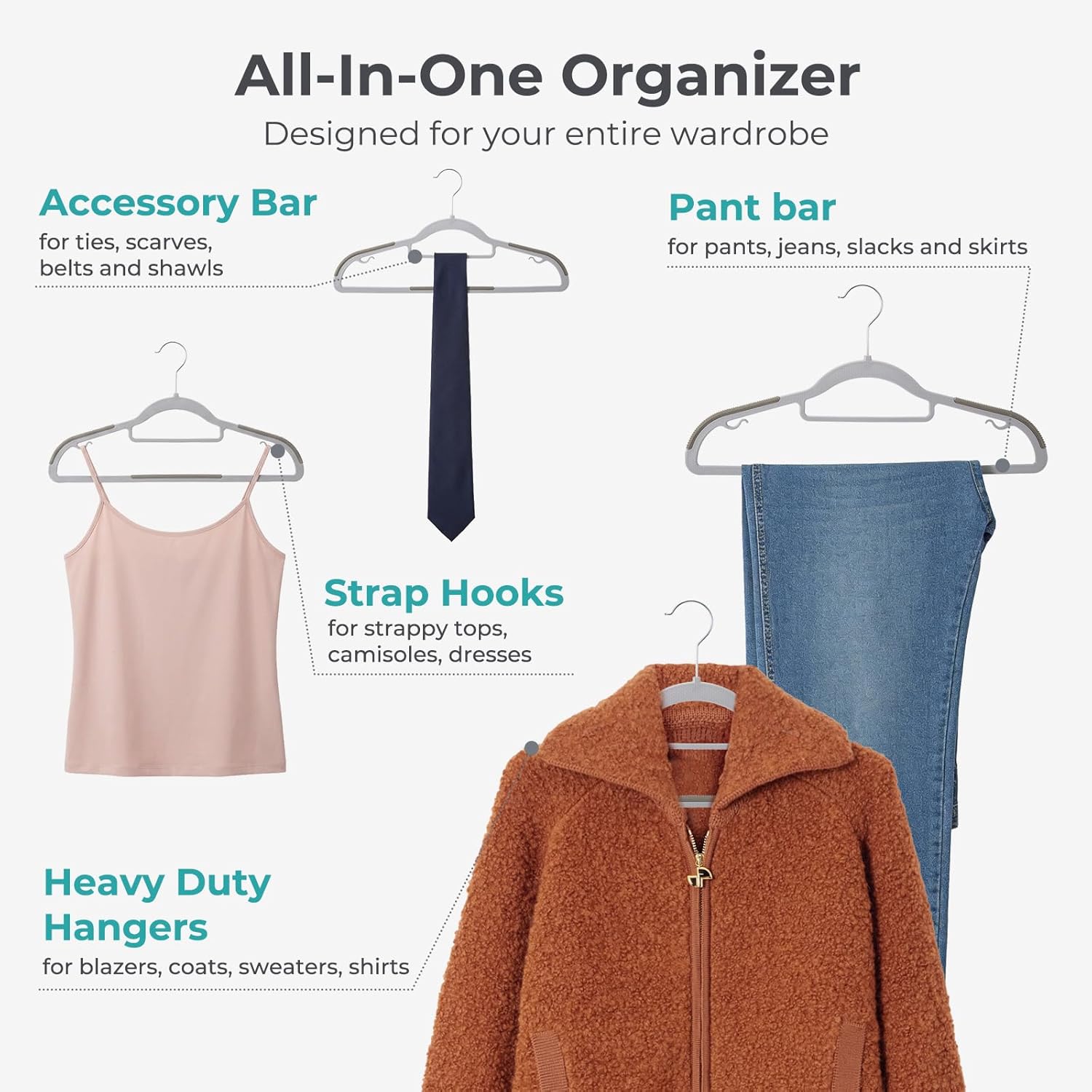 HOUSE DAY Plastic Hangers 50 Pack, Grey Plastic Clothes Hangers Non Slip with Rubber Grip, Heavy Duty Hanger with 360° Swivel Metal Hook, Ultra Thin Hangers Space Saving for Closet Organizer - Image 7