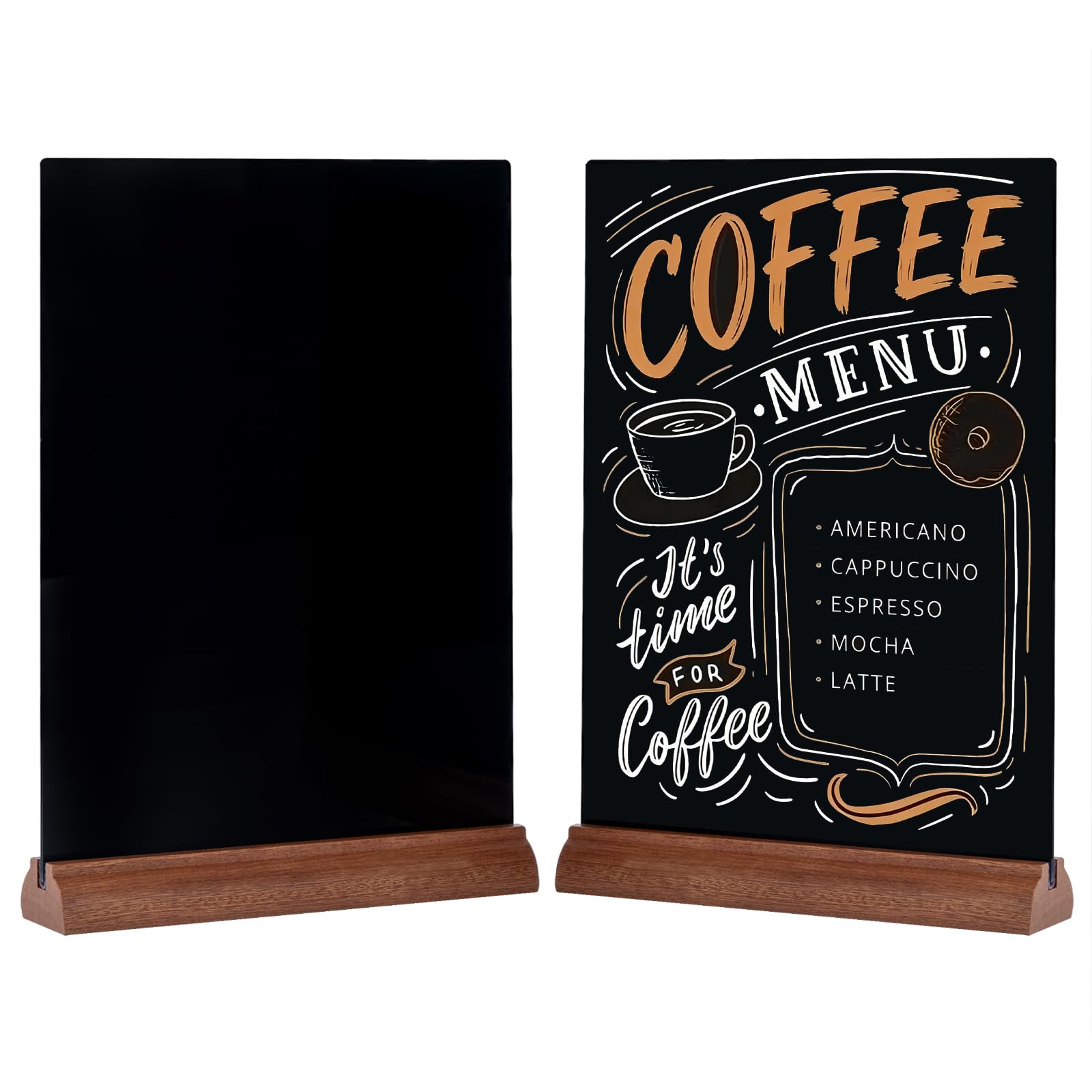 Tableau Noir A4, Lot de 2 Tableau Noir pour Table, Enseignes de Tableaux Noirs avec Supports en Bois, Double Face Ardoise de Table Décoratives pour Restaurant Menu Bar Café Mariage | Tableau à craie double face avec socle en bois à écrire pour mariage, re