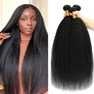 20 20 20 Kinky Straight Bundles Human Hair Yaki Straight Human Hair 3 Bundles 100% Unprocessed Brazilian Virgin Remy Hair Yaki Straight Bundles For Black Women Natural Black Color