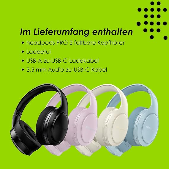 Boompods Headpods Pro 2 Over-Ear Headphones - Foldable Bluetooth Headset Over-Ear Design, Lightweight Wireless Headset with Built-in Microphone, 50+ Hours Wireless Playtime, PillowFoam Comfort -