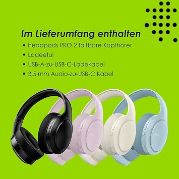 Boompods Headpods Pro 2 Over-Ear Headphones - Foldable Bluetooth Headset Over-Ear Design, Lightweight Wireless Headset with Built-in Microphone, 50+ Hours Wireless Playtime, PillowFoam Comfort -