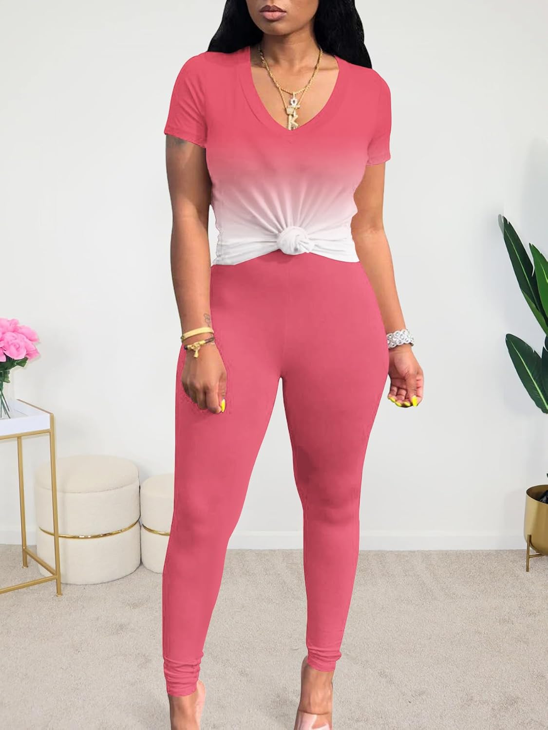 Lounge Sets for Women 2 Piece Summer Casual Jogger Workout Outfits Short Tops Long Pant Sweat suit leggings set - Image 3