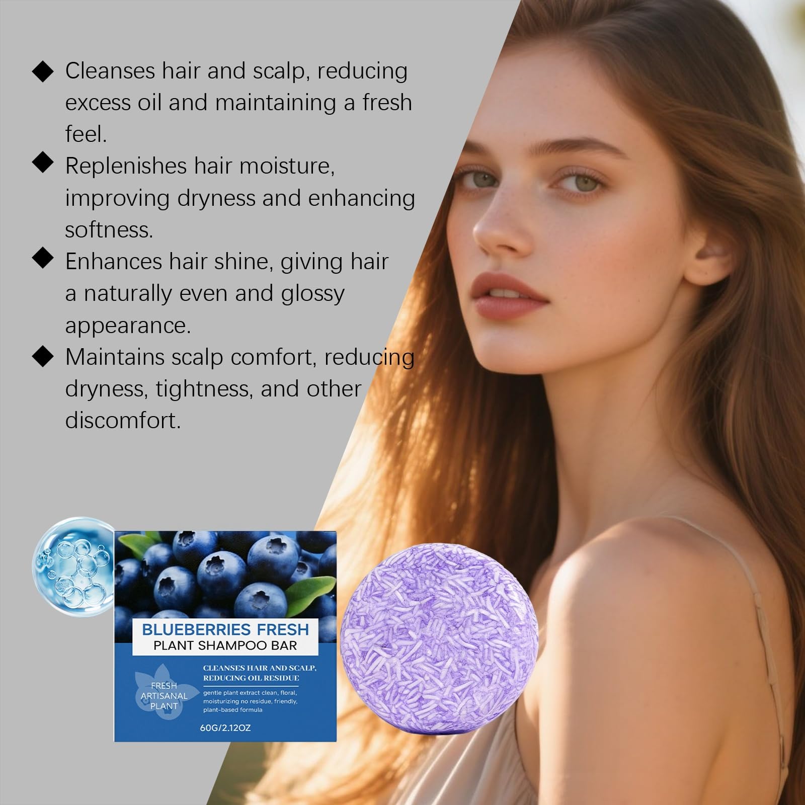 Blueberry Shampoo und Conditioner Bar mit Schaumbeuteln,Smooth Hair (6pcs)