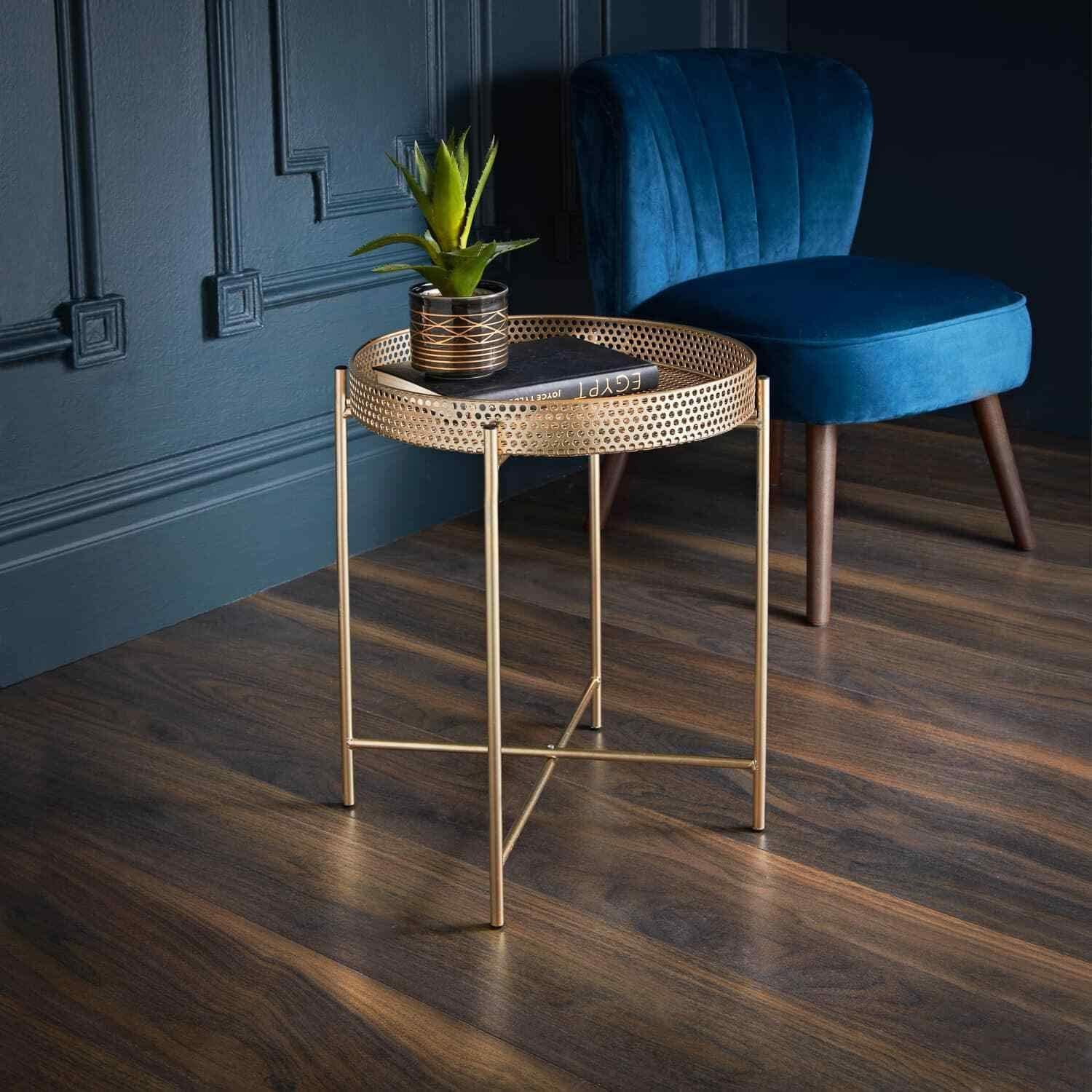 spot on dealz® Gold Metal Coffee Tray Tables Round Bedside Table ...