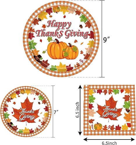 Miniatura 7 de 80 platos de papel de Acción de Gracias, platos y servilletas desechables de Acción de Gracias para 12 invitados, incluye 12 platos llanos de 9