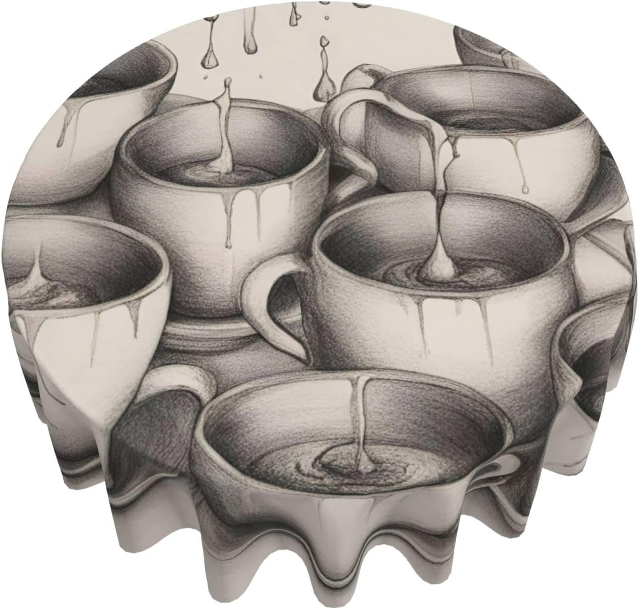 Hand Drawn Teapots and Cups Print Wrinkle Free Dining Table Cover for Birthday Party Farmhouse Tablecloths Up to 60 x 60 Inches