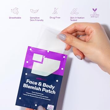 Hanhoo Face & Body Blemish Patch, 6 Patch Sheets, Customizable XL Pimple Patch, Covers Clustered Pimples, For Face and Body Acne, Large Hydrocolloid Patches, Gentle Blemish Care, Korean Skincare