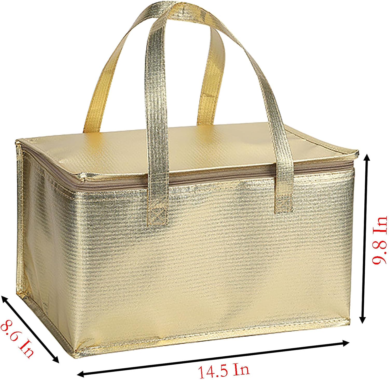 YIKANGHENG Pizza Delivery Bags, 14.5 Inch x 9.8 Inch x 8.6 Inch 3 Layer Non Woven Fabric and Thermal Insulation Cotton for Warm and Cold Keeping (gold) - Image 2