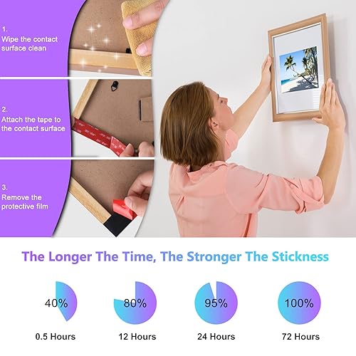 Miniatura 8 de Cinta adhesiva de doble cara 3M, paquete de 2 unidades, cinta de montaje de 23 pies + 16 pies, resistente, cinta adhesiva de espuma de dos caras