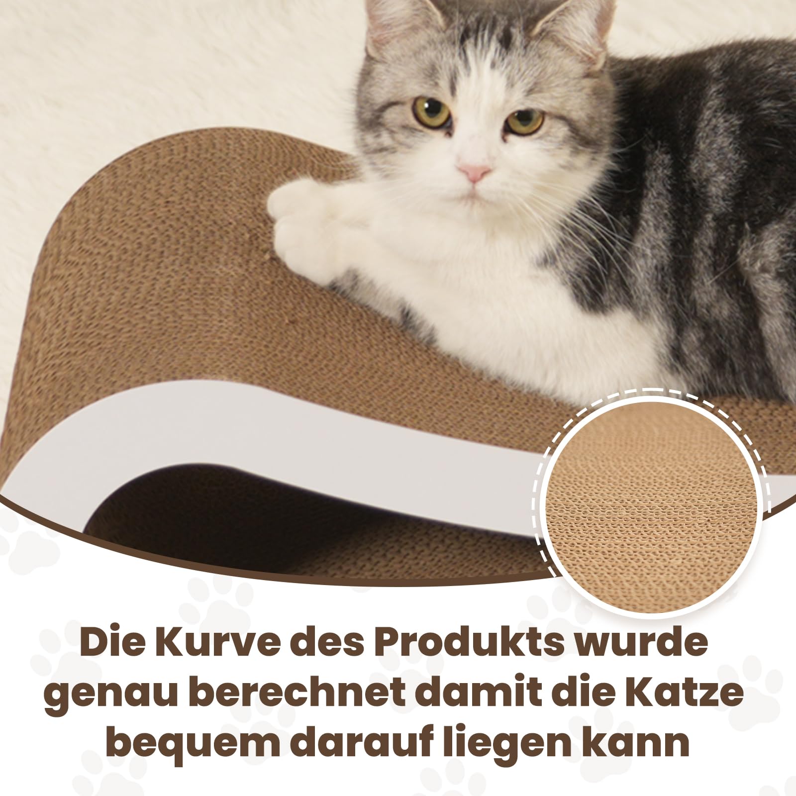Ascent Paw Kratzbrett Katze XXL Set 86+75cm - Zwei-in-Eins Kratzpappe Wendbar Beidseitig, Hochverdichtete Wellpappe Groß, Kratzmöbel Katzenkratzbrett Weiß