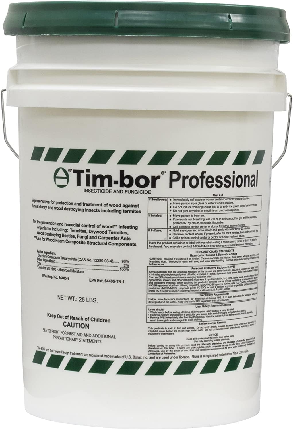 Nisus Tim-BOR Professional Insecticidal Dust, Water-Soluble Borate Powder, Wood Preservative and Fungicide for Termites, Carpenter Ants, Wood Decay, 25 lbs