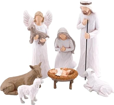 Christmas Nativity Sets, Nativity Scene,Nativity Figurine Set, Hand Carved Sculpture Home Decoration Gifts Including An Angel Figurine, Jesus Family Of Three, Two White Sheep And A Brown Sheep