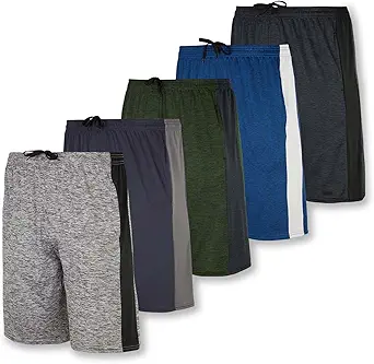 Real Essentials 5 Pack: Men's Dry-Fit Sweat Resistant Active Athletic Performance Shorts