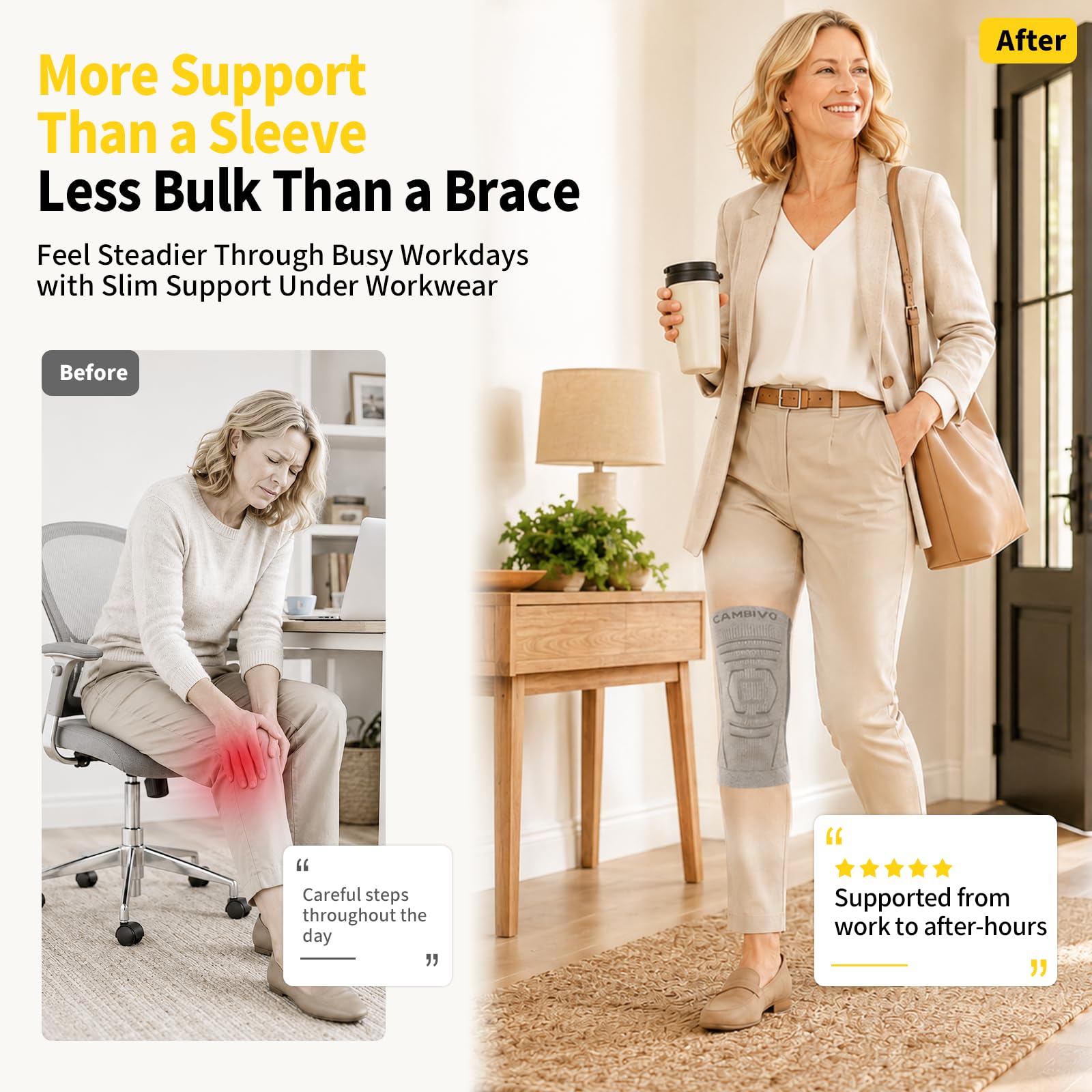CAMBIVO Kniebandage Männer Damen 2 Stück, Komprimierte Bandage Knie, Knee Support mit Seitenstabilisatoren zur Linderung von Knieschmerzen, Arthrose Knie, Meniskus und Kraftsport