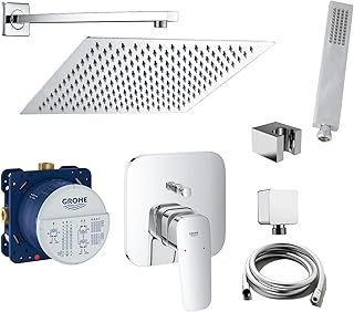 vanvilla Duschsystem mit Unterputz Duscharmatur von Grohe Cubeo Einhandmischer und vanvilla Regendusche mit Armatur, Duschkopf eckig, Dusch-SET G81 poliert