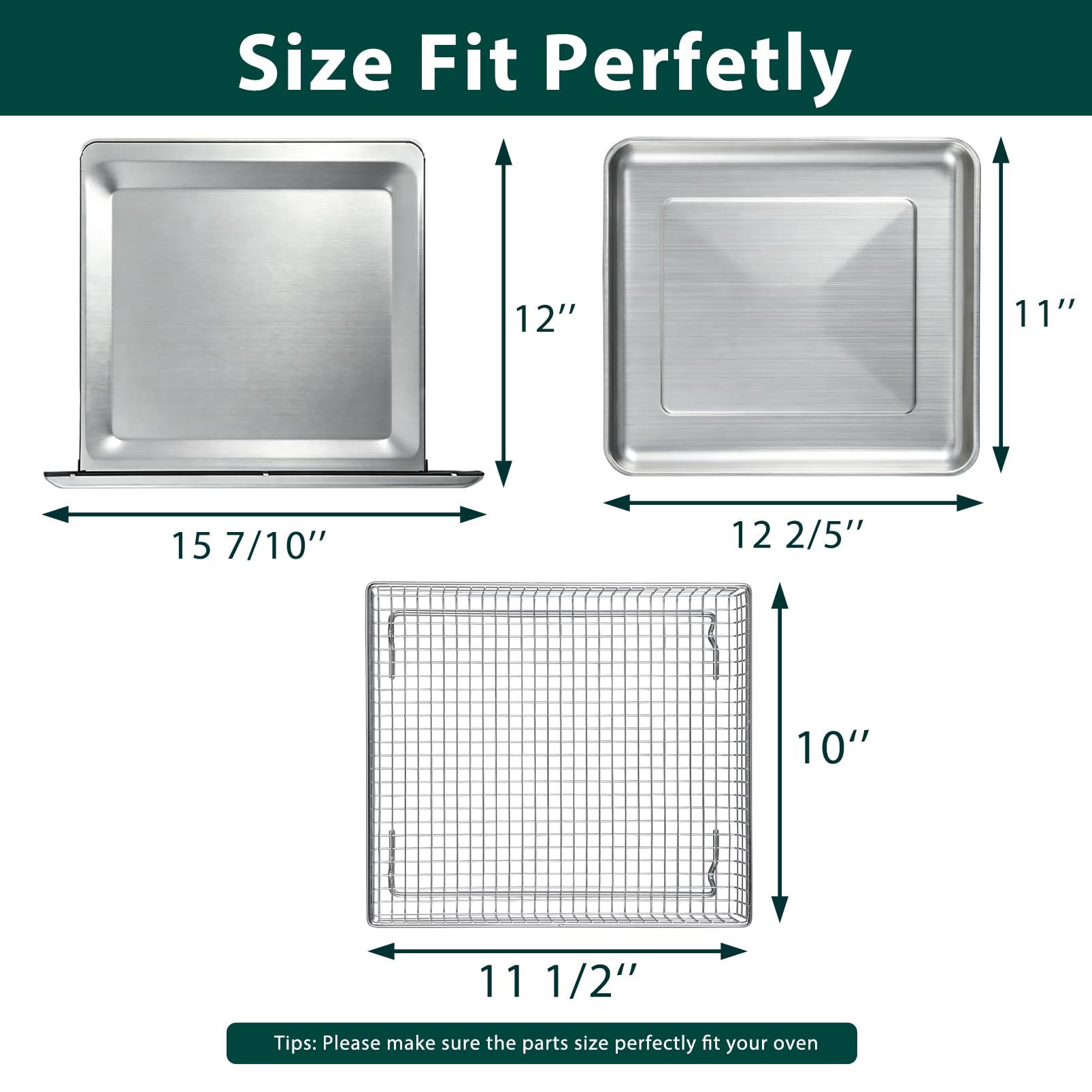TOA-65 CTOA-130PC3 Vassoio per friggitrice ad aria, parti di ricambio per vassoio per briciole Cuisinart tostapane forno inferiore cestello TOA-65CT CTOA-130PC2 304 in acciaio inossidabile 304