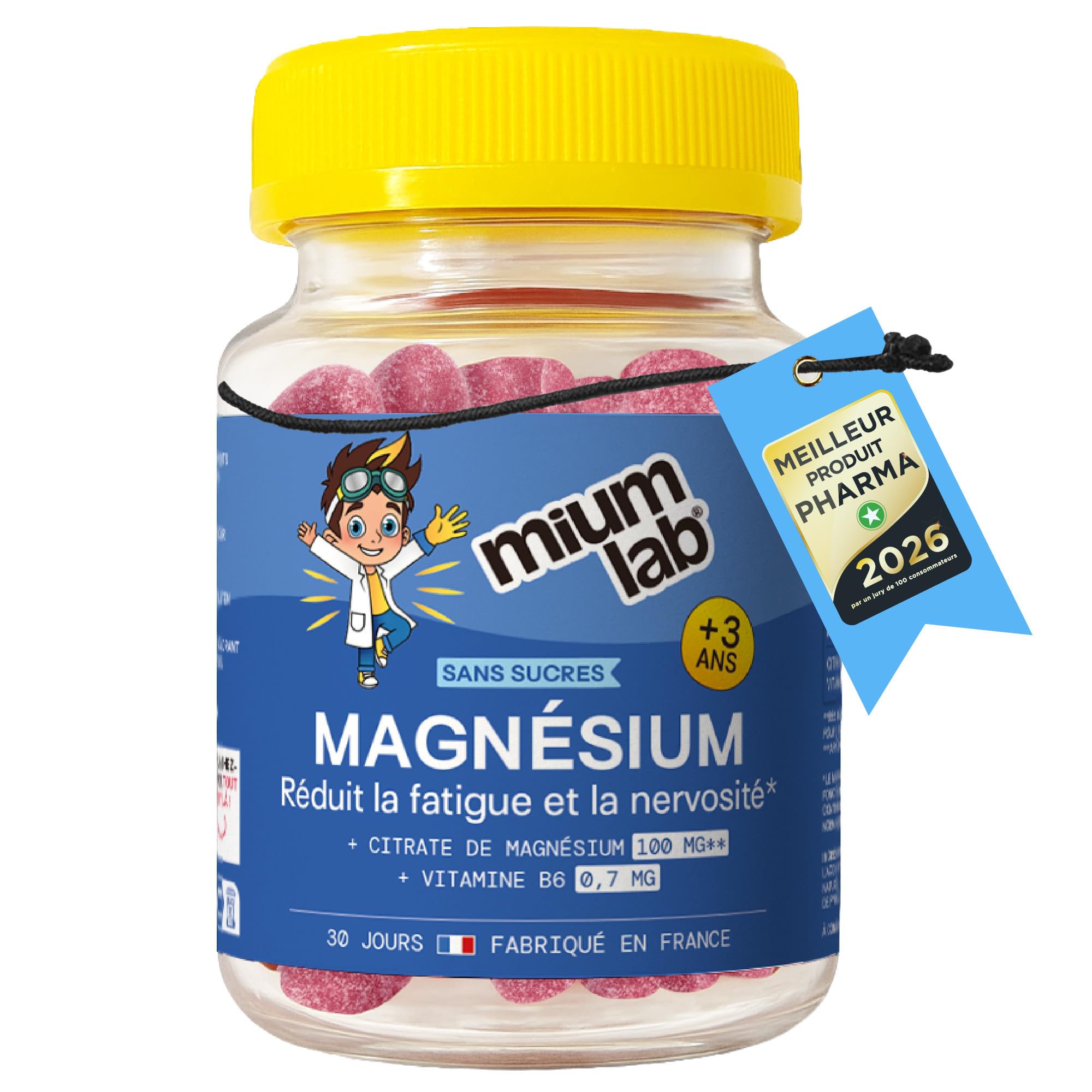 MIUM LAB – Gummies Magnésium Enfant 100mg Citrate + Vitamine B6 – Système Nerveux, Fatigue & Fatigue – Complément Alimentaire Enfants – Sans Sucres – Fruits Rouges – 30 Jours - Lot de 3