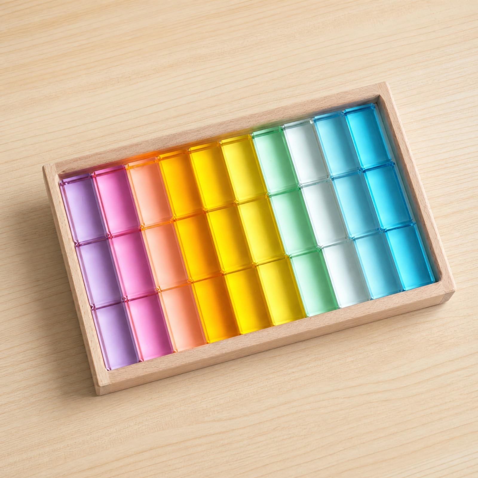 30 Pezzi Blocco da Costruzione con Vassoio in Legno Liscio Blocco Acrilico Trasdo Colorato Giocattolo Educativo per Bambini, Stile B