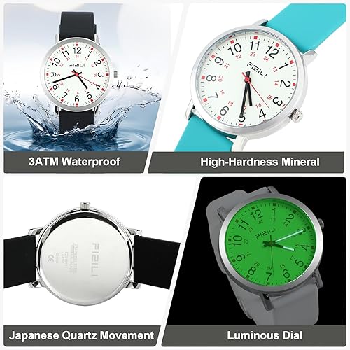 Miniatura 3 de FIZILI Reloj de enfermera impermeable para profesionales médicos, estudiantes, reloj médico transparente y fácil de leer para mujeres y hombres, 24