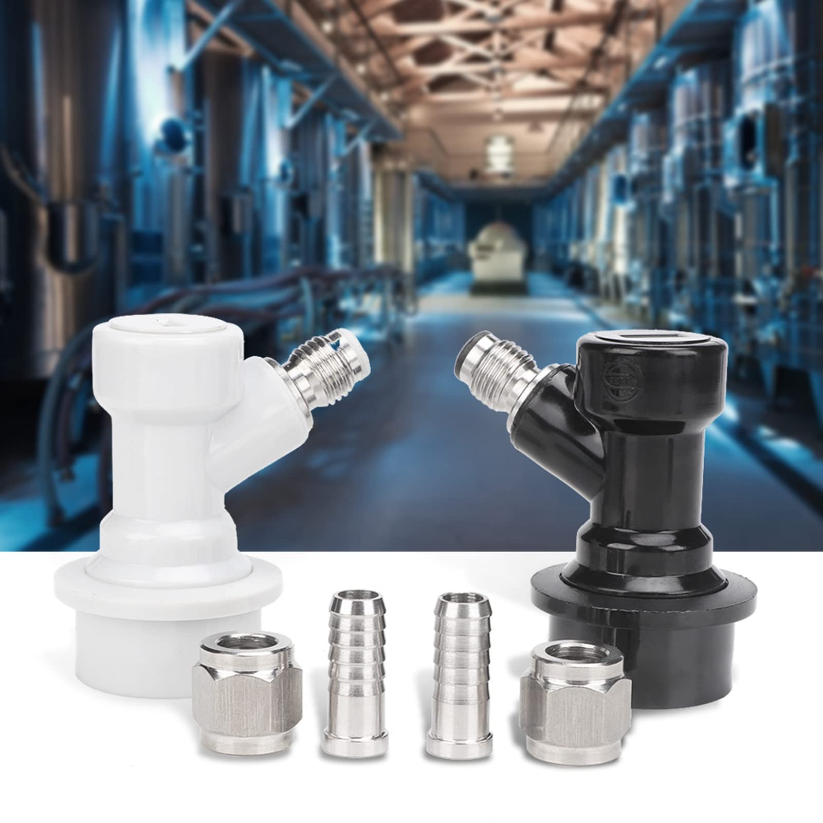 Ball Lock Disconnects Set, 4 Stück Gewinde Ball Lock Fass Armaturen Kunststoffverbinder mit Schlauchschellen für Heimbrauen und Weinherstellung
