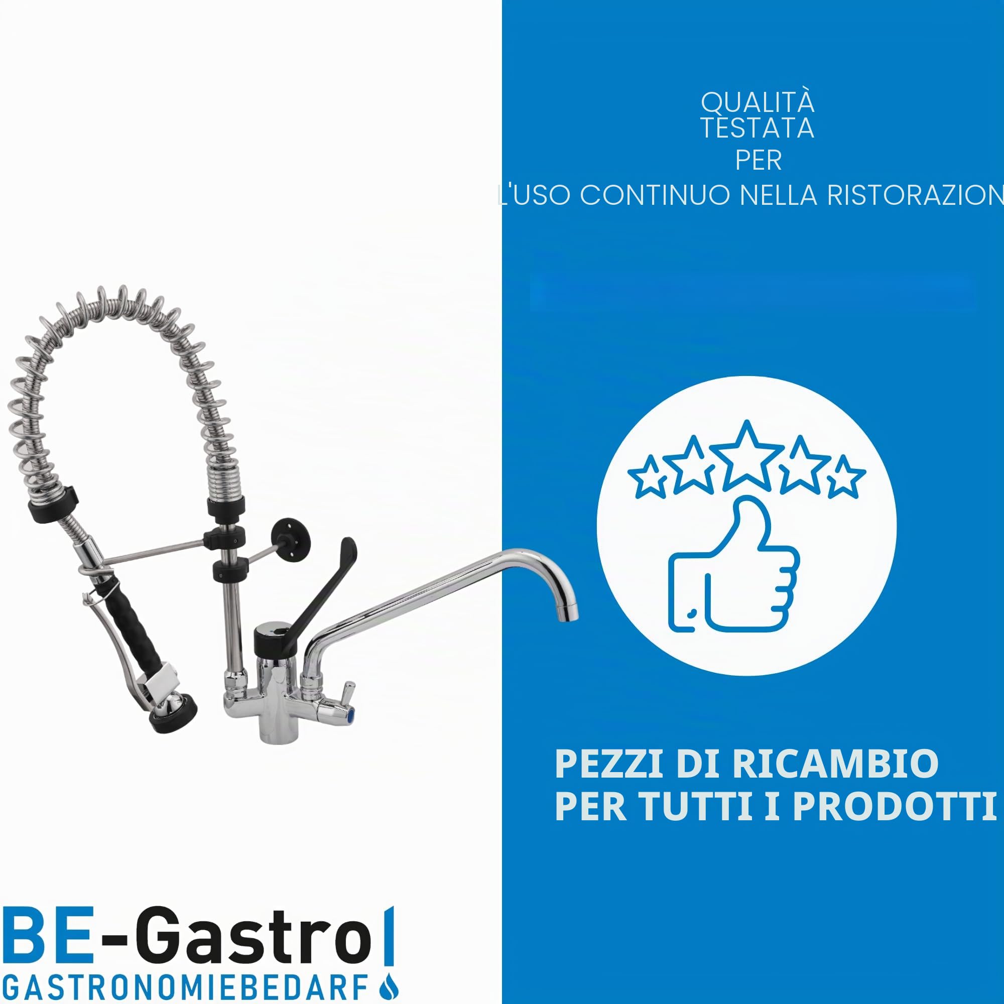 BE-GASTRO | Rubinetto Gruppo doccia con miscelatore monoforo, con leva clinica nera e rubinetto di servizio incorporato, Rubinetteria professionale set di prelavaggio stoviglie per cucine