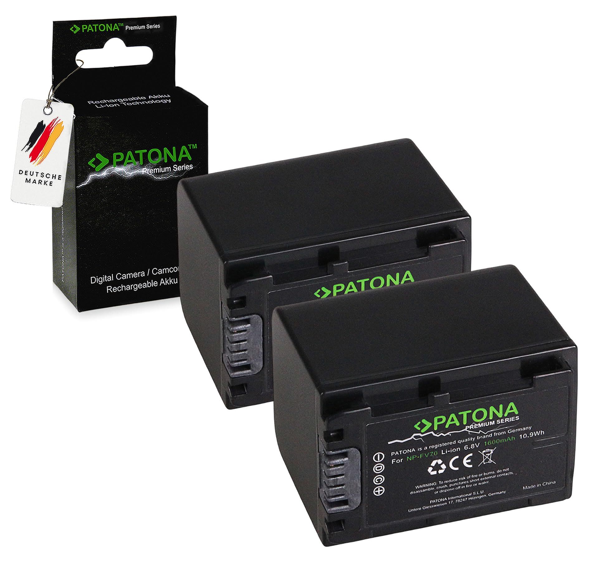 PATONA 2X Batterie NP-FV70 1600 mAh – pour Sony Handycam