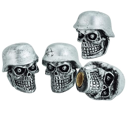 Lunsom Skull Shape Valve Stem Caps Devil Car Tire Valves Cover Resin Air Tires Cap Accessories Fit Most Vehicle, Motorcycle, Bike (4PCS Silver A)