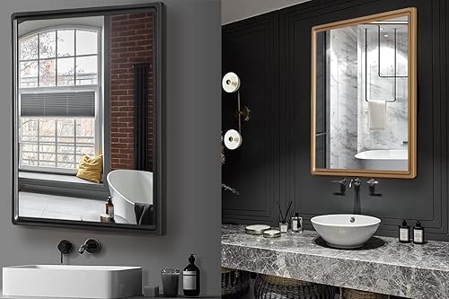 Miniatura 2 de Botiquín de baño con espejo empotrado o superficie de 22 x 30 pulgadas, gabinete de espejo de aleación de aluminio montado en la pared, gabinete de