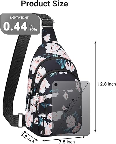 Miniatura 6 de Bolsos cruzados para mujeres, bolso bandolera para hombres, pequeña mochila de senderismo antirrobo, ligera para viajes al aire libre, Flora