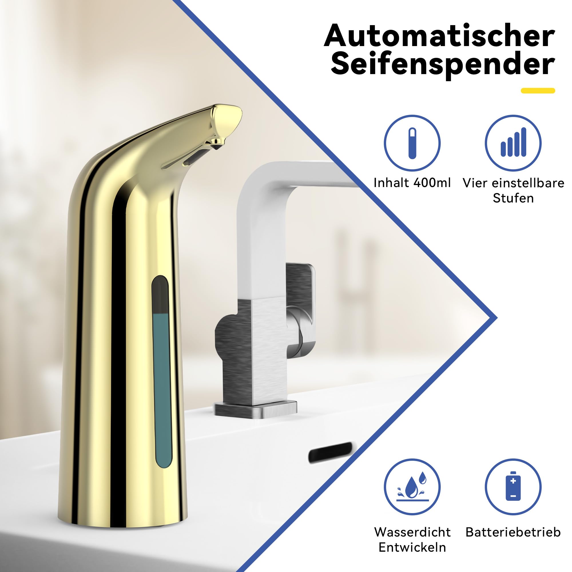 Dispensador automático de jabón sin contacto, 400 ml, para cocina y baño